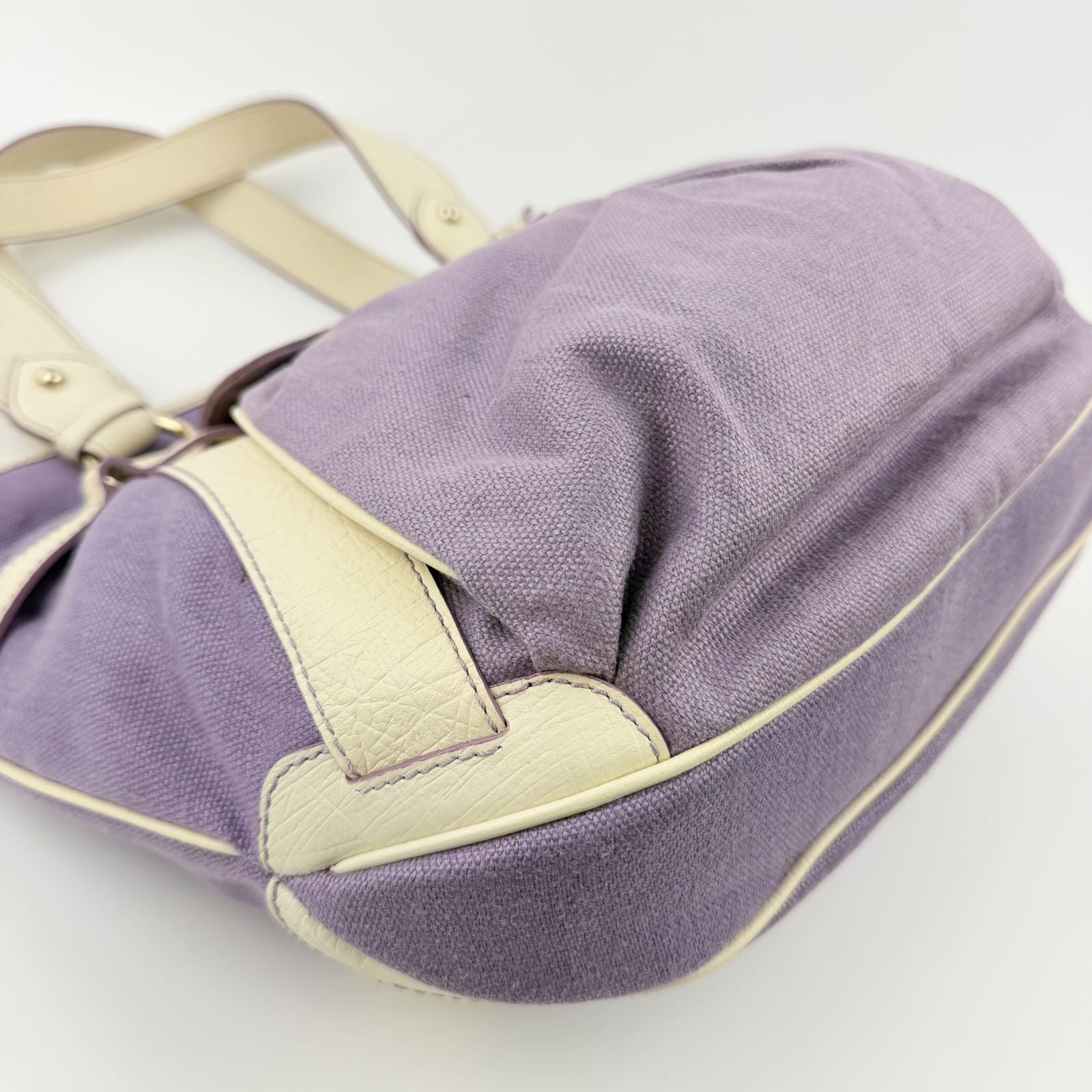 Celine Logo Charm Canvas Shoulder Bag Purple Ivory Gold Vintage — view 8