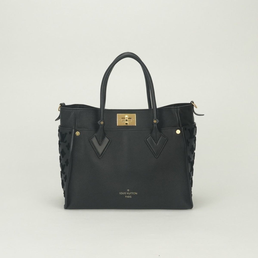 Louis Vuitton on My Side MM Tote Shoulder Bag Calf Leather Black Gold 2-Way