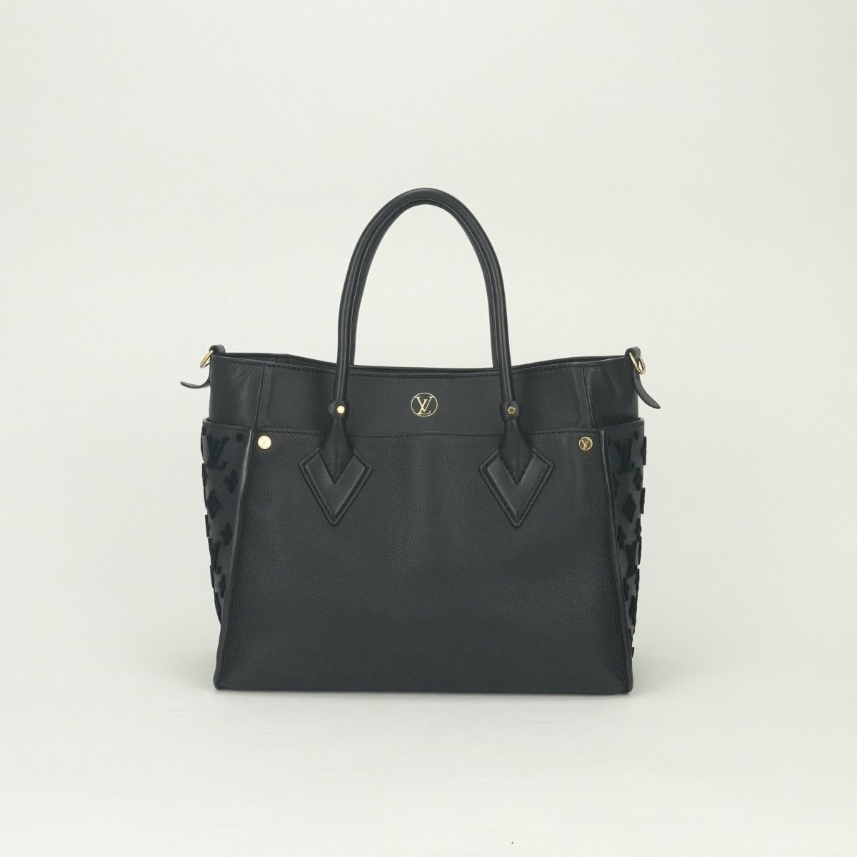 Louis Vuitton on My Side MM Tote Shoulder Bag Calf Leather Black Gold 2-Way — view 3