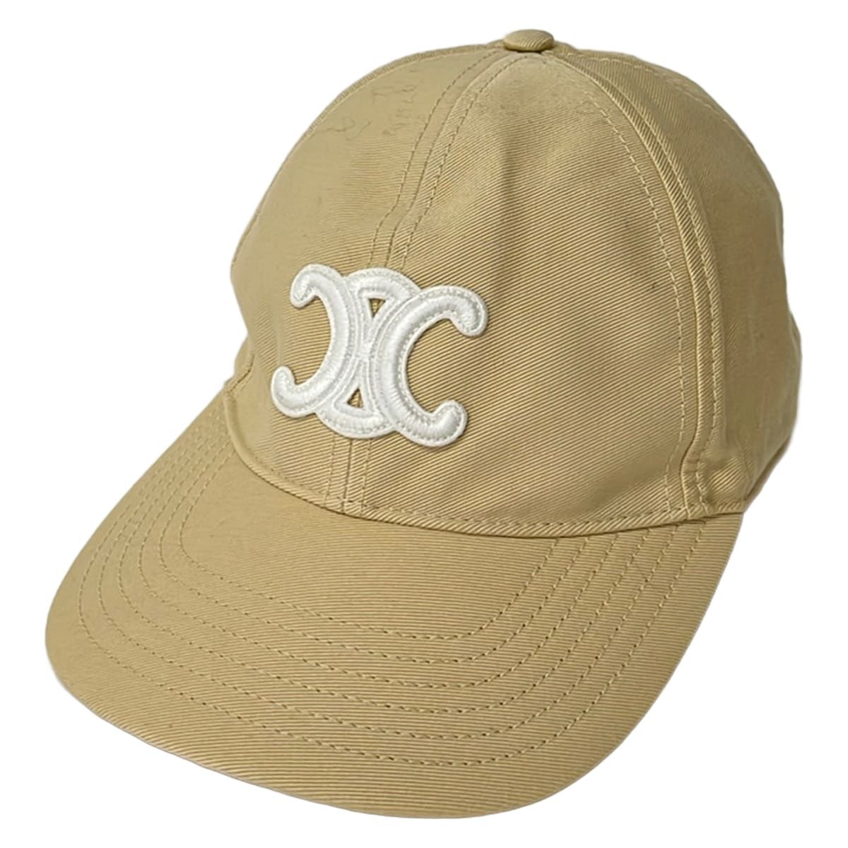 Celine Cap M Triomphe Baseball Cap Beige White Cotton