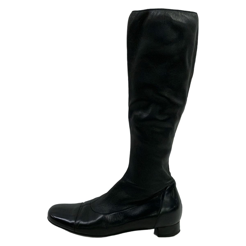 Chanel Boots 35.5 C Black Camellia Leather