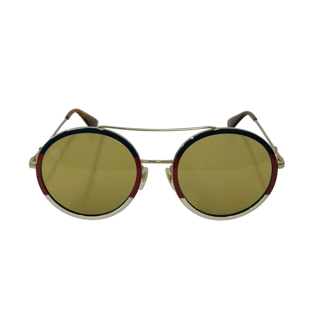 Gucci Tricolor Ruby Logo Acetate Round Frame Sunglasses Eyewear Gold with — view 3