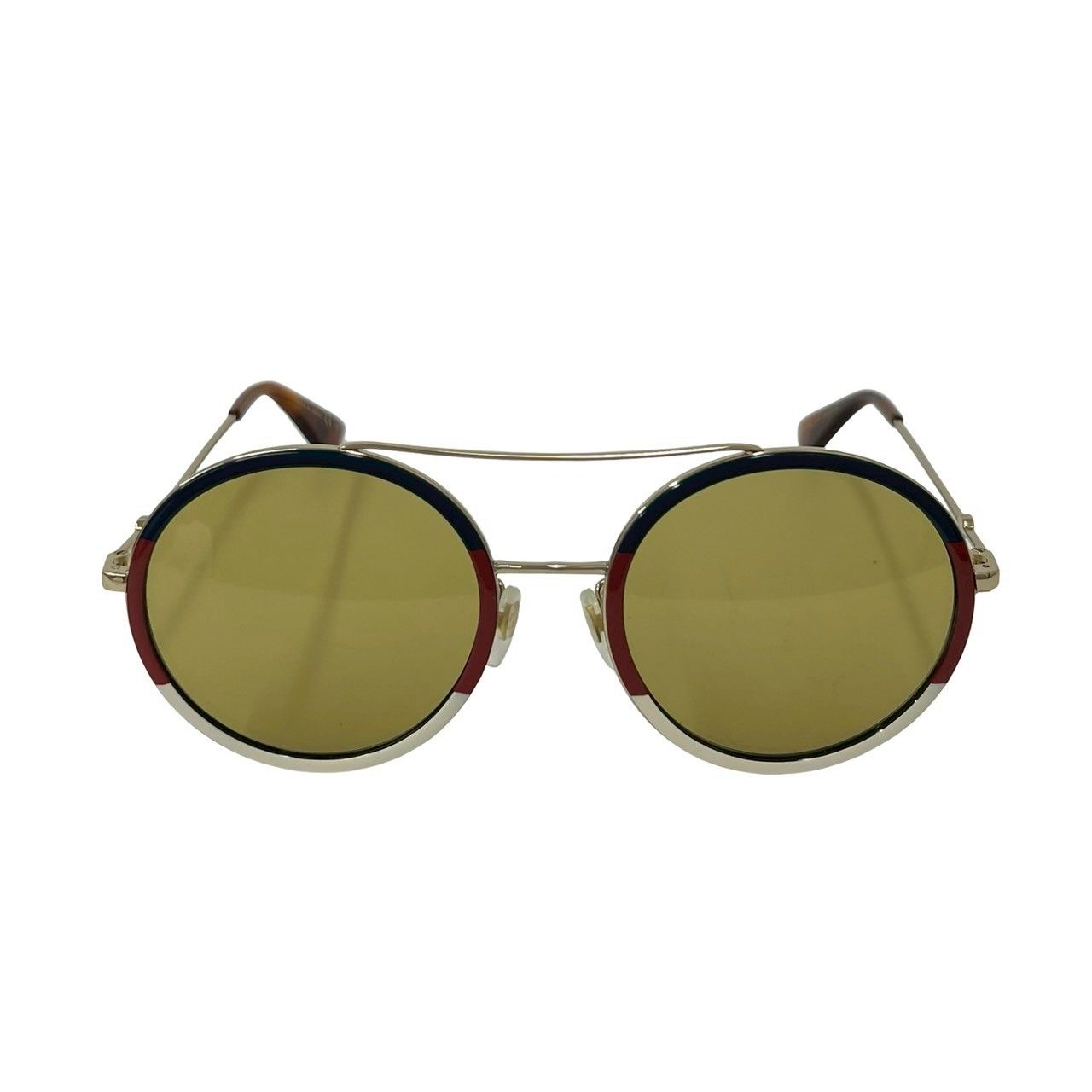 Gucci Tricolor Ruby Logo Acetate Round Frame Sunglasses Eyewear Gold with — view 3