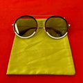 Gucci Tricolor Ruby Logo Acetate Round Frame Sunglasses Eyewear Gold with