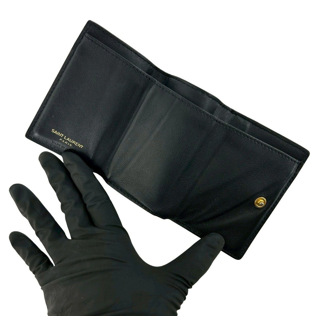 Saint Laurent Paris Origami Tiny Wallet YSL Logo Leather Trifold Black — view 7