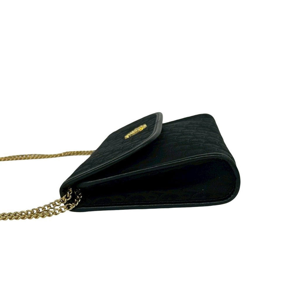 Dior Vintage Trotter Pattern Logo Canvas Leather Chain Shoulder Bag Black — view 5