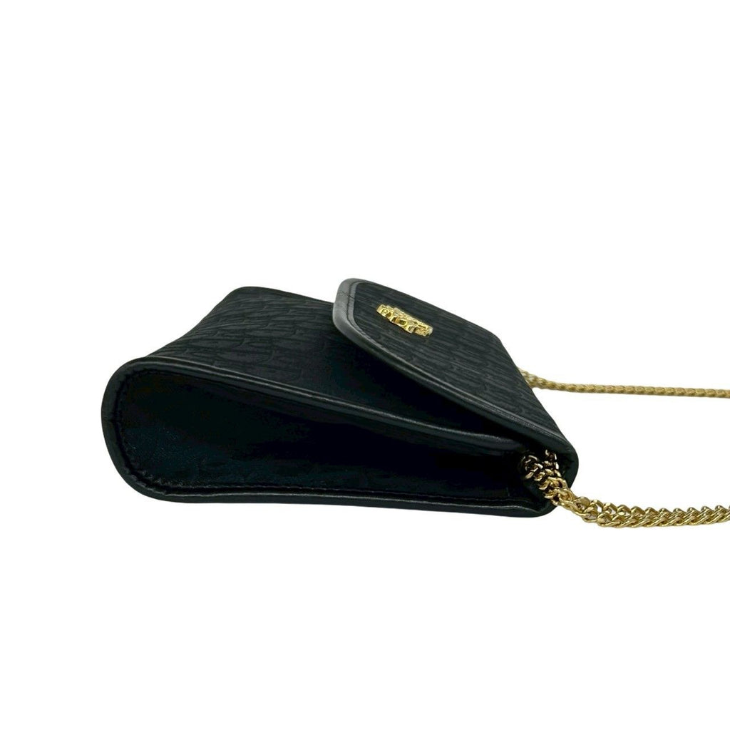 Dior Vintage Trotter Pattern Logo Canvas Leather Chain Shoulder Bag Black — view 6