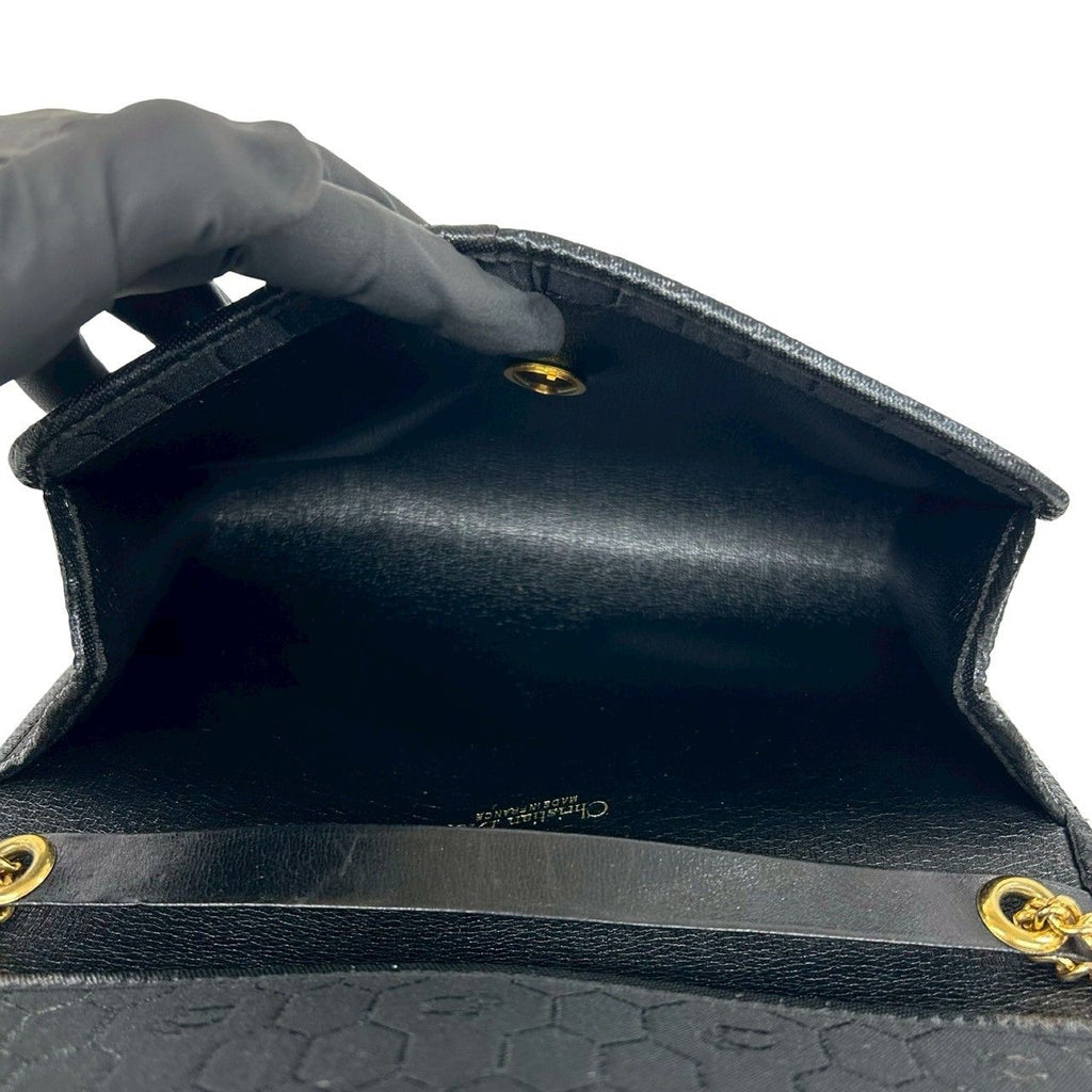 Dior Vintage Honeycomb Pattern Logo Canvas Leather Chain Shoulder Bag Black — view 9