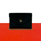Dior Vintage Honeycomb Pattern Logo Canvas Leather Chain Shoulder Bag Black