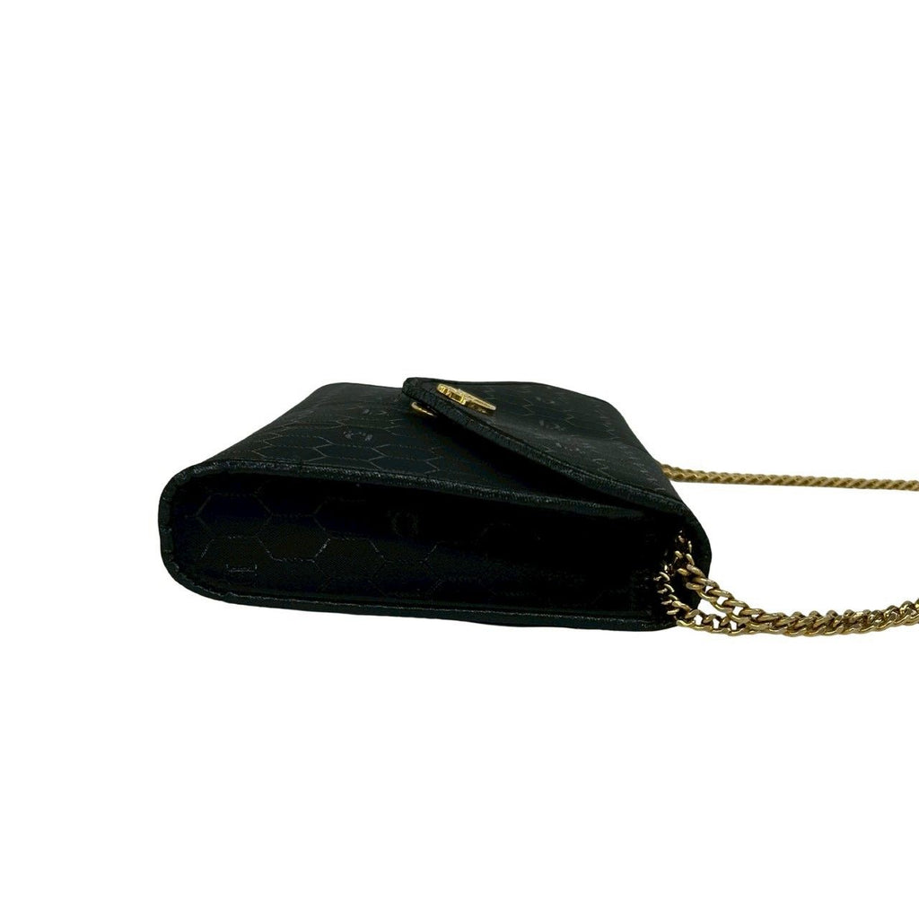 Dior Vintage Honeycomb Pattern Logo Canvas Leather Chain Shoulder Bag Black — view 6