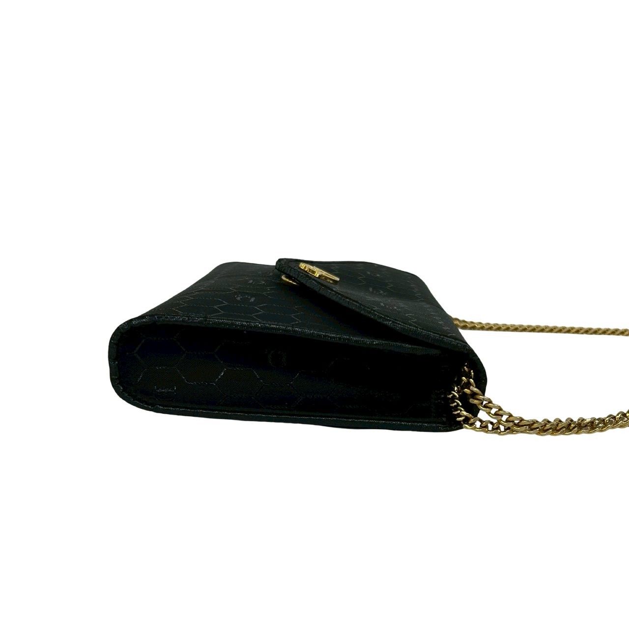 Dior Vintage Honeycomb Pattern Logo Canvas Leather Chain Shoulder Bag Black — view 6