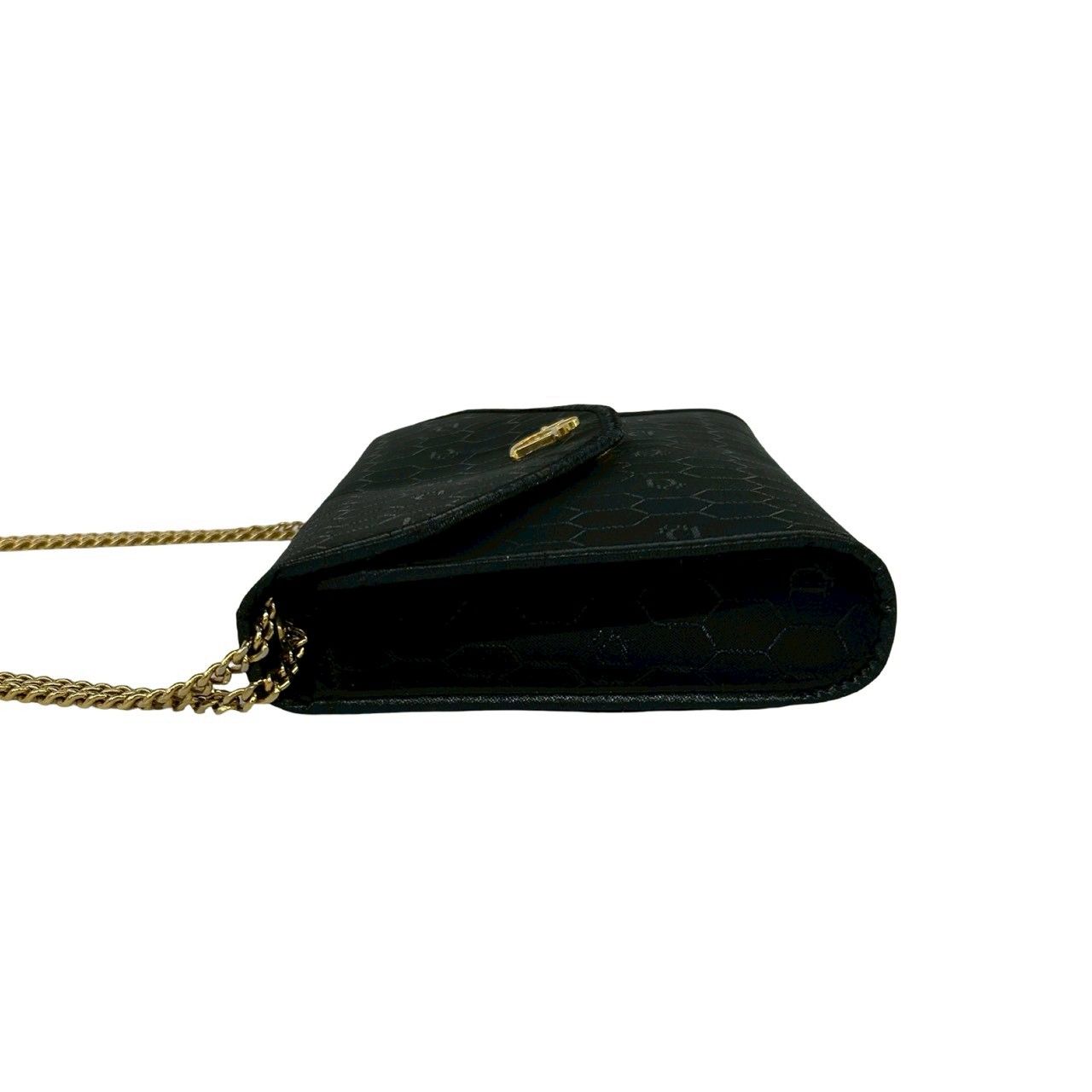 Dior Vintage Honeycomb Pattern Logo Canvas Leather Chain Shoulder Bag Black — view 5