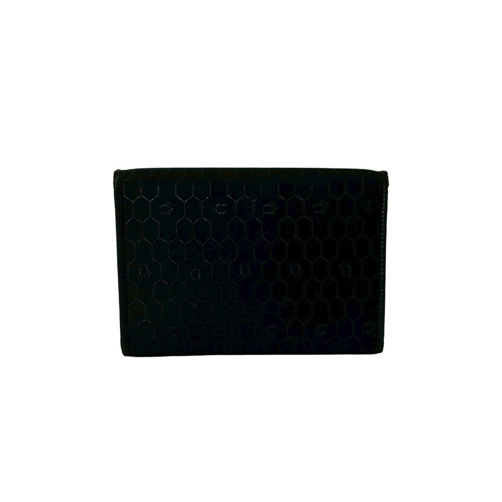 Dior Vintage Honeycomb Pattern Logo Canvas Leather Chain Shoulder Bag Black — view 3