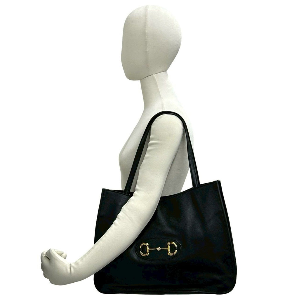Gucci Box Horsebit Leather Tote Business Black — view 2