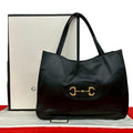 Gucci Box Horsebit Leather Tote Business Black