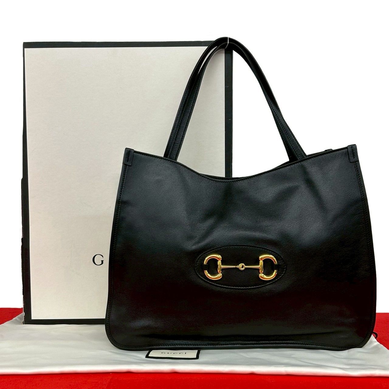 Gucci Box Horsebit Leather Tote Business Black