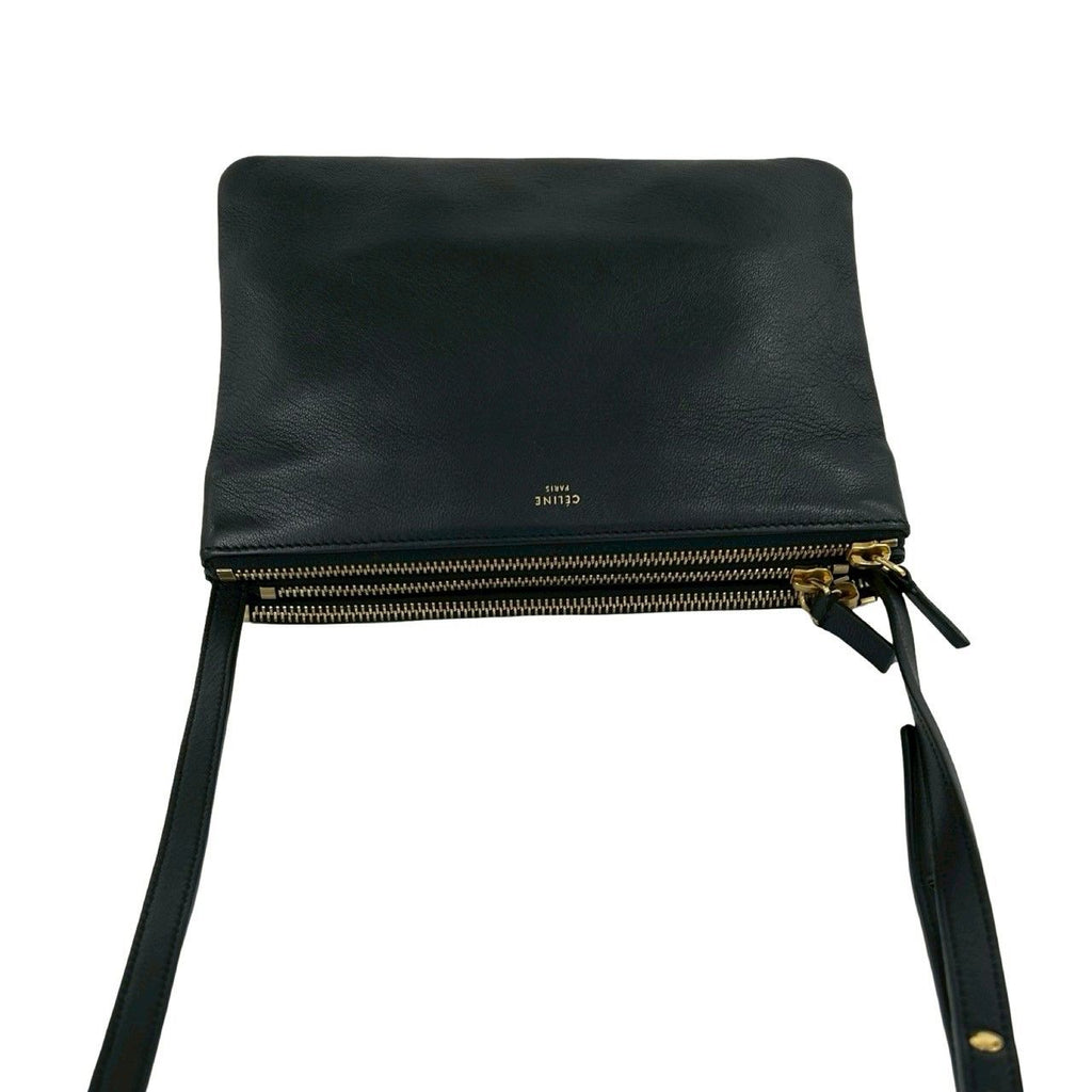 Celine Trio Logo Leather Mini Shoulder Bag Pochette Crossbody Cross Black — view 4