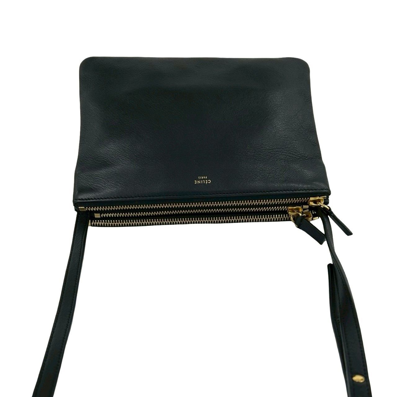 Celine Trio Logo Leather Mini Shoulder Bag Pochette Crossbody Cross Black — view 4