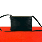 Celine Trio Logo Leather Mini Shoulder Bag Pochette Crossbody Cross Black