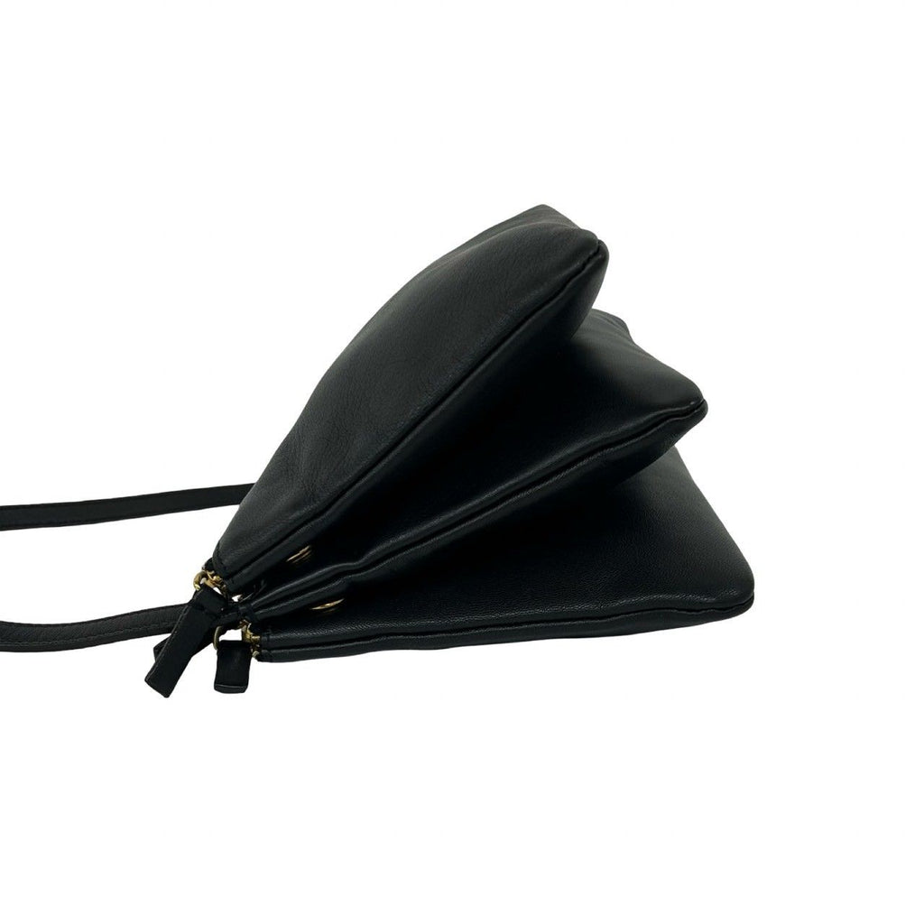 Celine Trio Logo Leather Mini Shoulder Bag Pochette Crossbody Cross Black — view 5