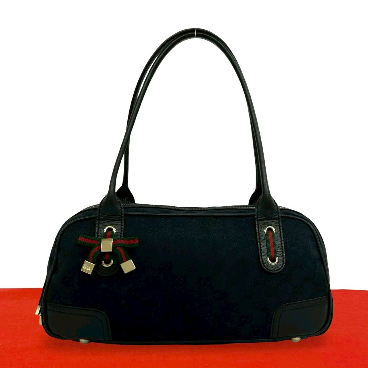 Gucci Princi GG Canvas Leather Shoulder Bag Black