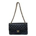 Chanel Double Flap 30 Quilted Shoulder Bag Caviar Leather Black