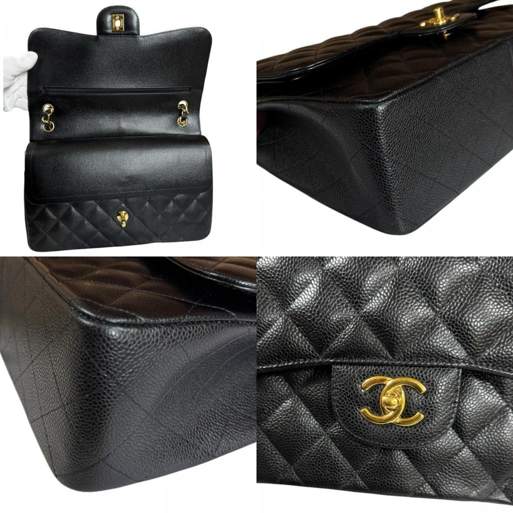 Chanel Double Flap 30 Quilted Shoulder Bag Caviar Leather Black — view 9