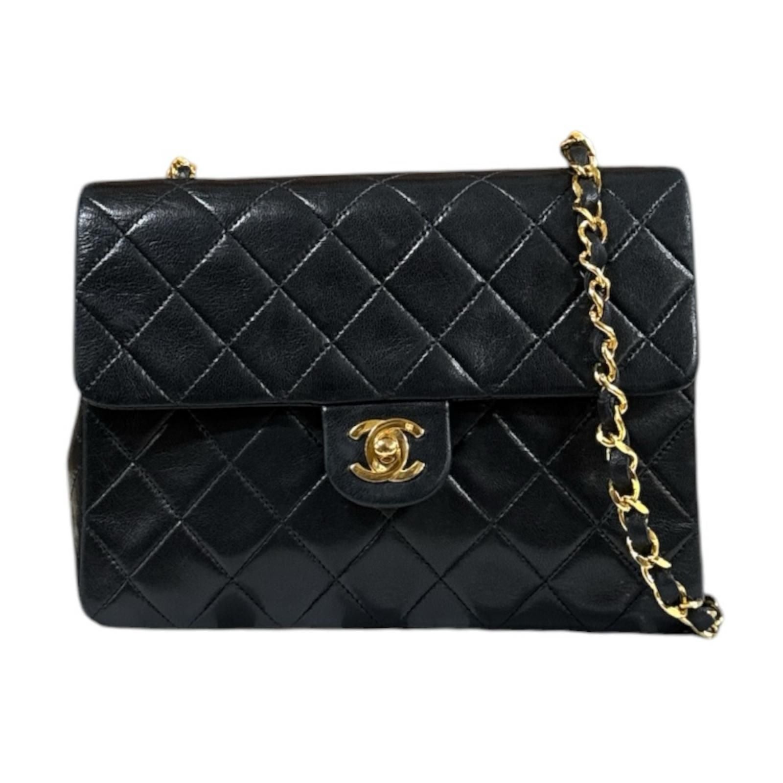 Chanel Single Flap Mini Quilted Shoulder Bag Lambskin Black