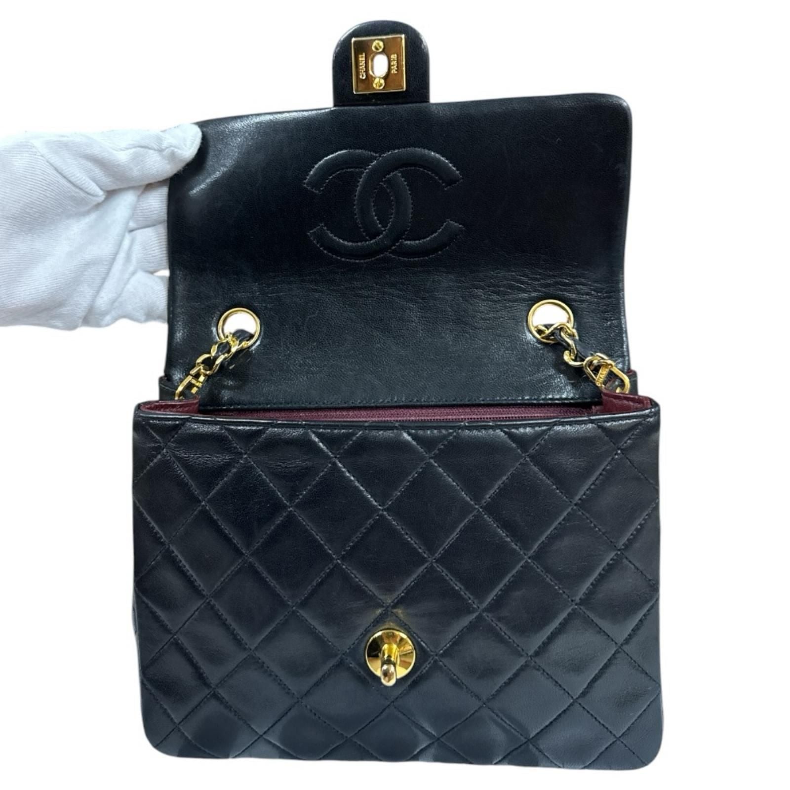 Chanel Single Flap Mini Quilted Shoulder Bag Lambskin Black — view 8