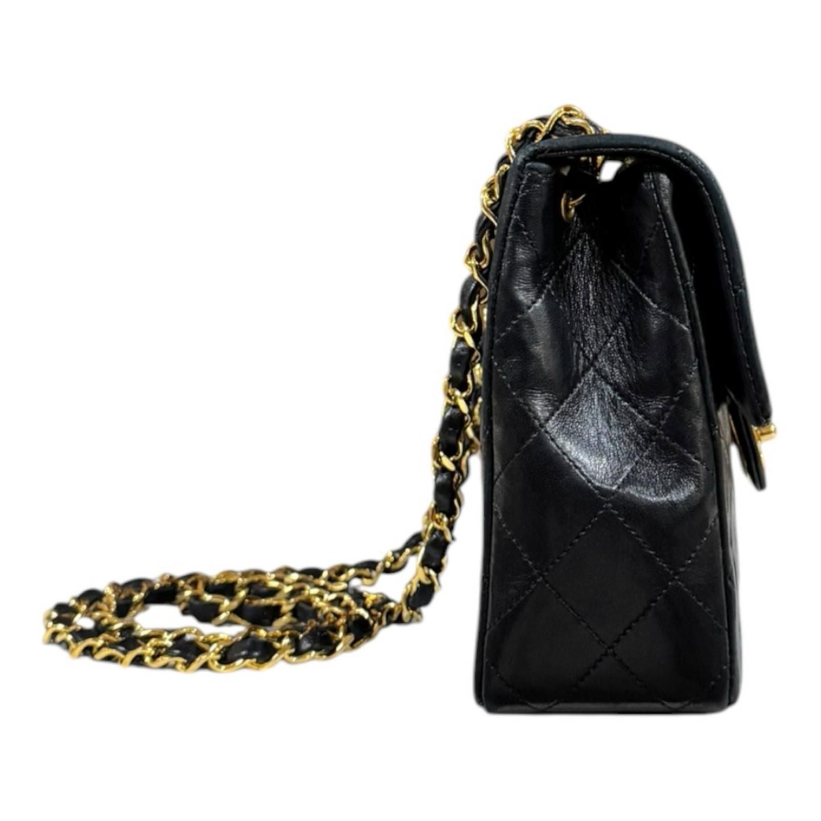 Chanel Single Flap Mini Quilted Shoulder Bag Lambskin Black — view 4
