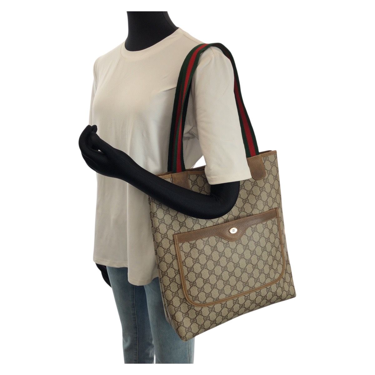 Gucci Vintage Sherry Line Beige GG Supreme Canvas Tote — view 7