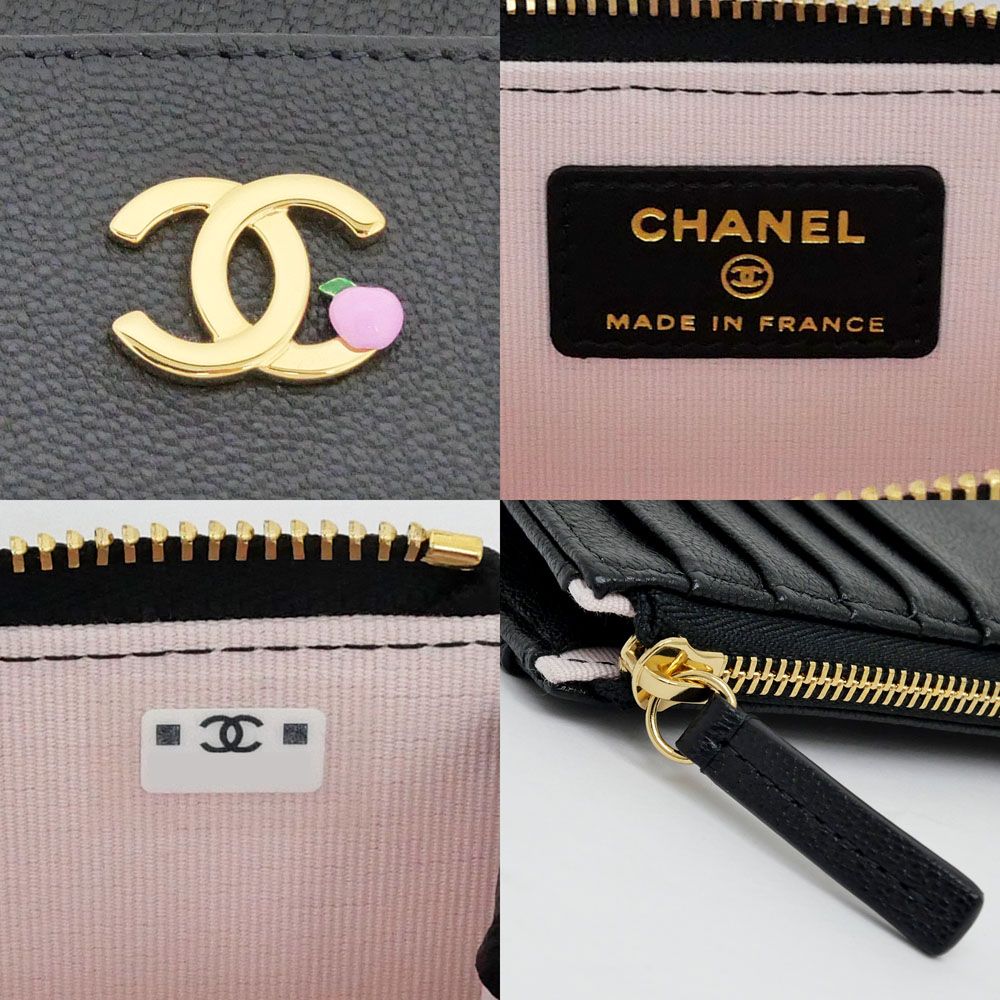 Chanel Fragment Zip Card Case CC Logo Apple Black Pink Gold — view 9