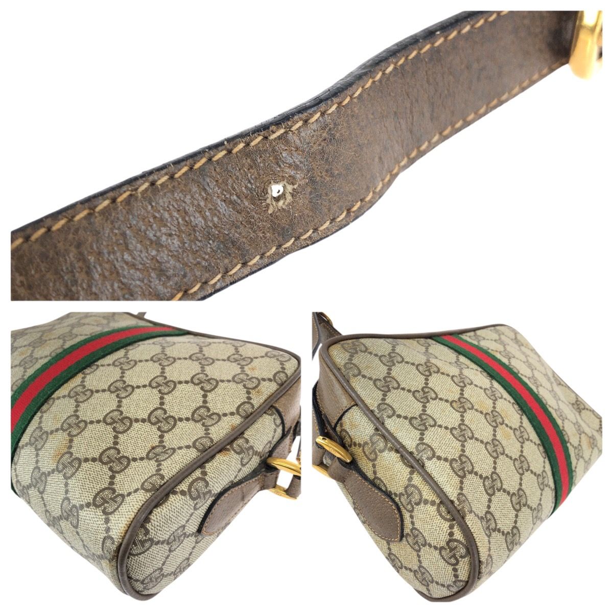 Gucci Vintage Sherry Line Beige Gold GG Supreme Canvas Shoulder — view 6