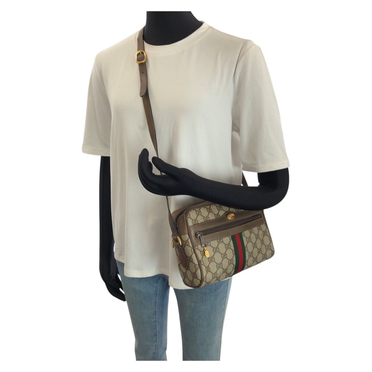 Gucci Vintage Sherry Line Beige Gold GG Supreme Canvas Shoulder — view 7