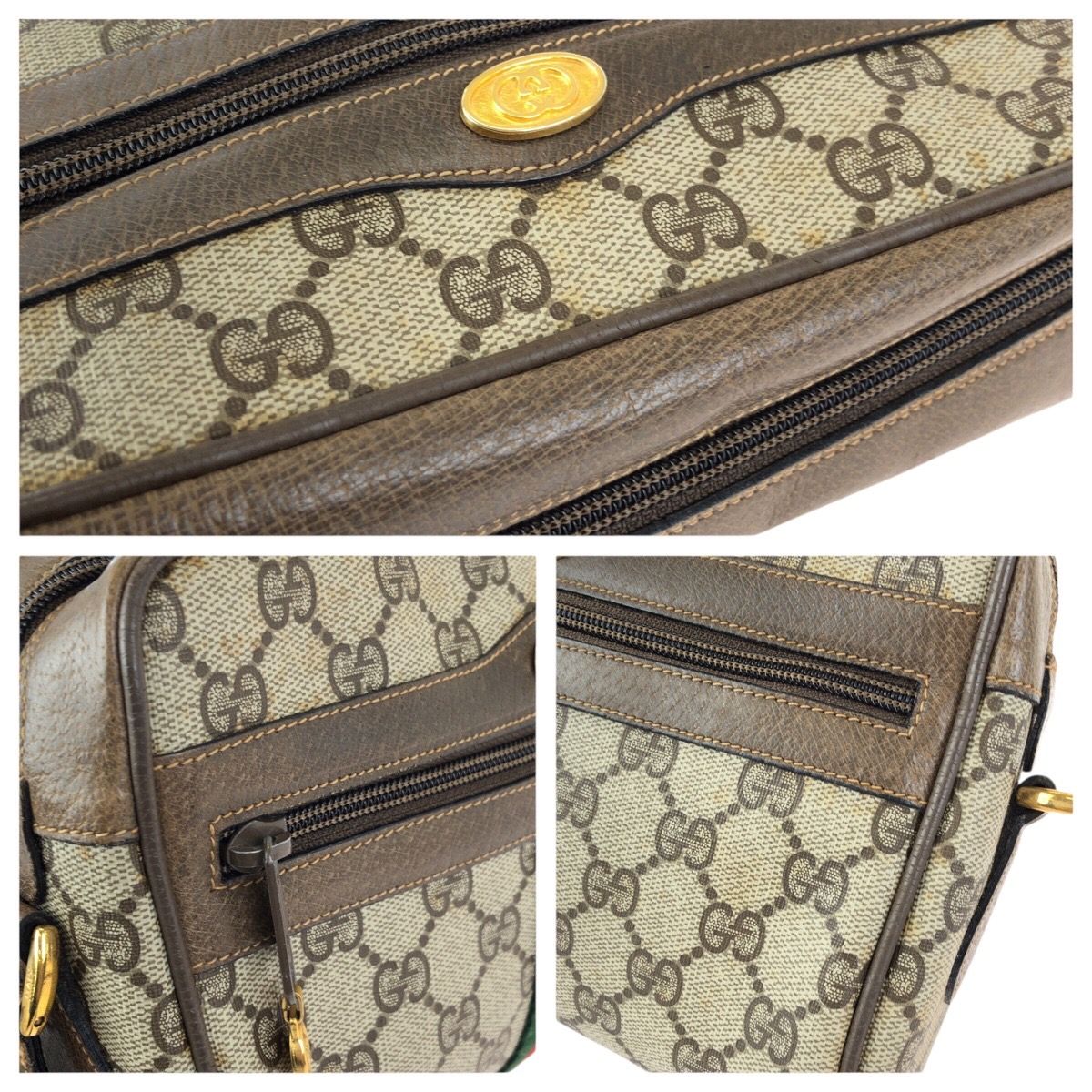 Gucci Vintage Sherry Line Beige Gold GG Supreme Canvas Shoulder — view 5