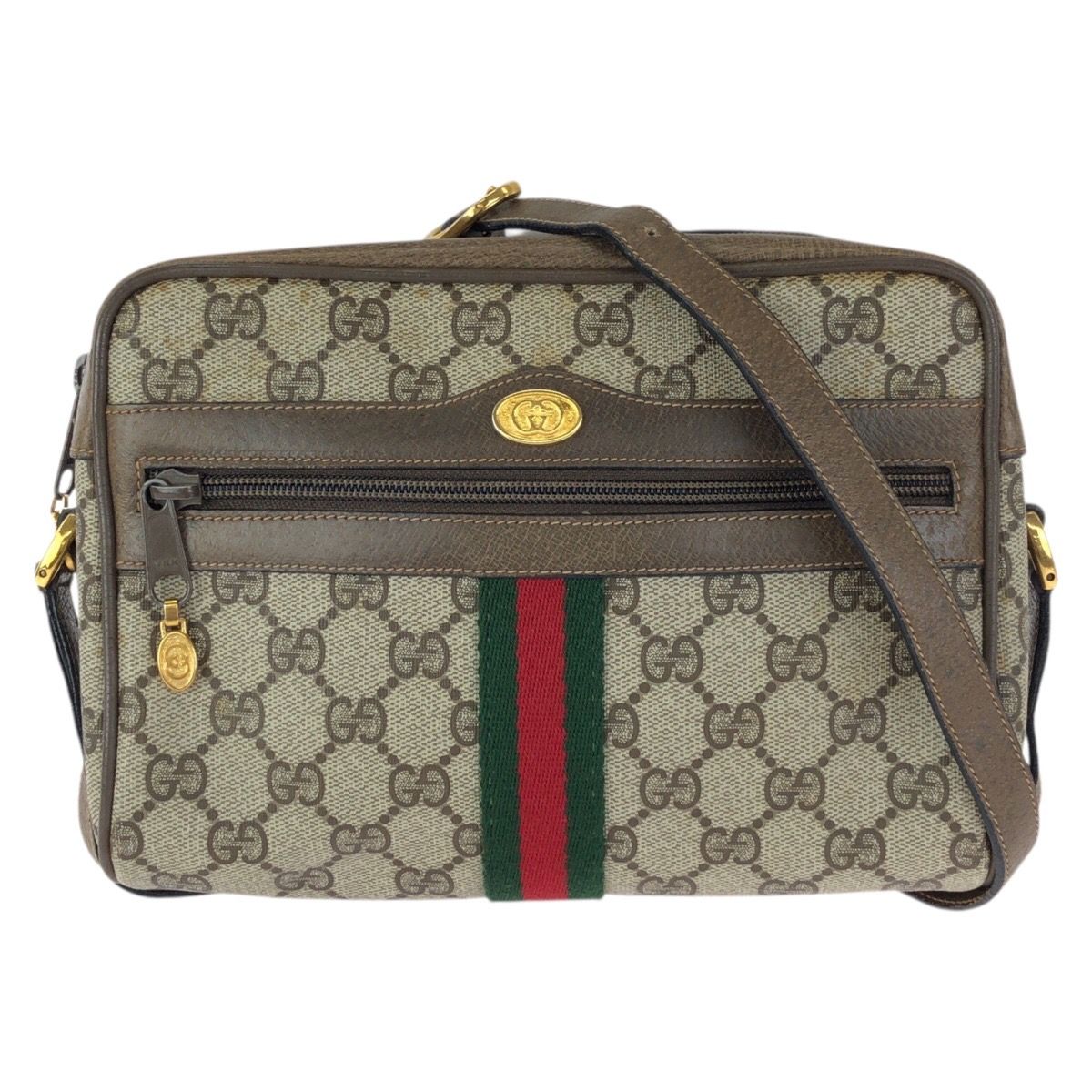 Gucci Vintage Sherry Line Beige Gold GG Supreme Canvas Shoulder