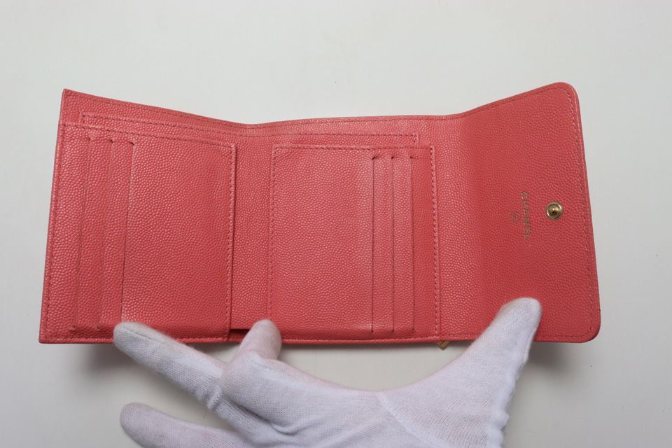 Chanel Caviar Leather CC Logo GD Trifold Wallet — view 4
