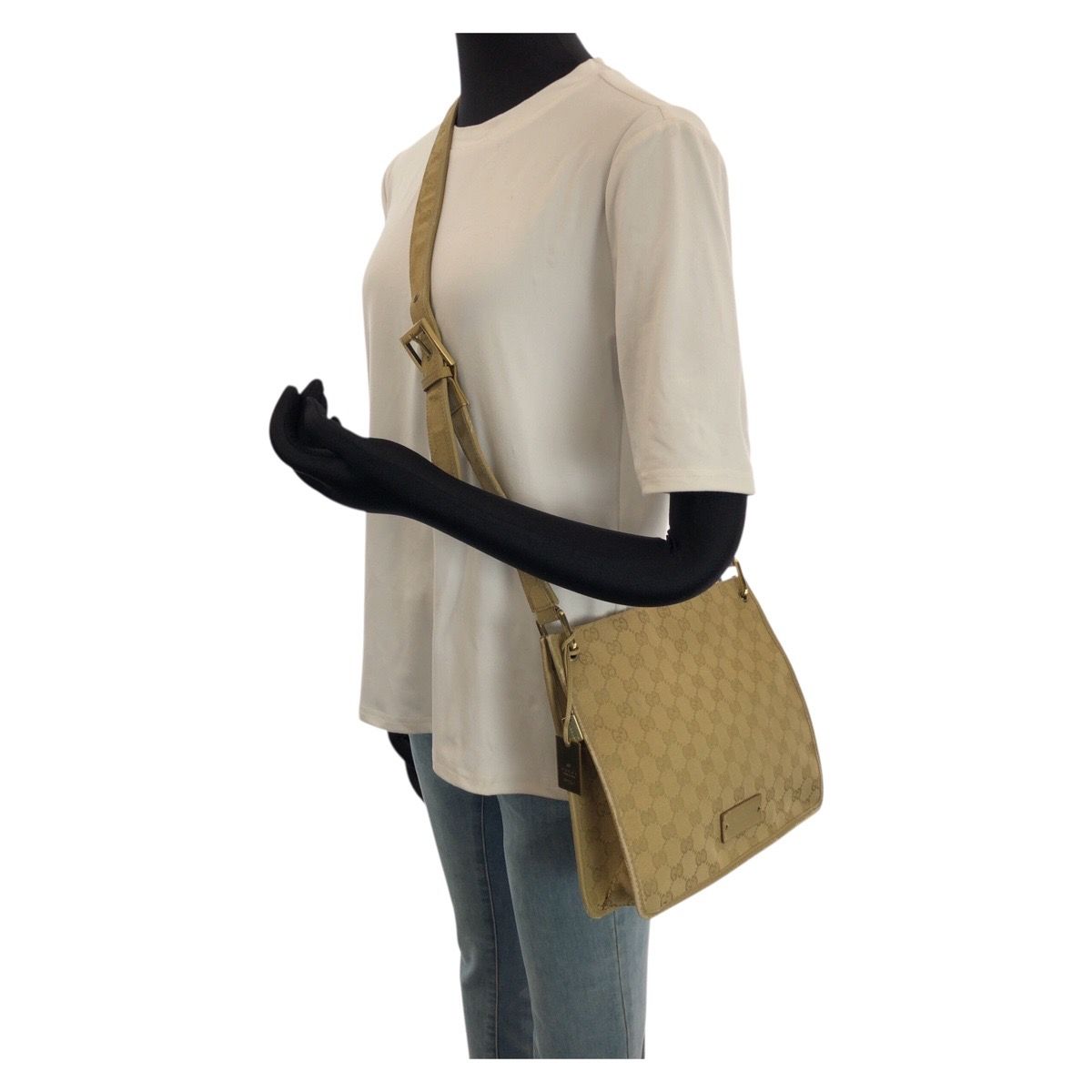 Gucci Beige Gold GG Canvas Leather Shoulder — view 7