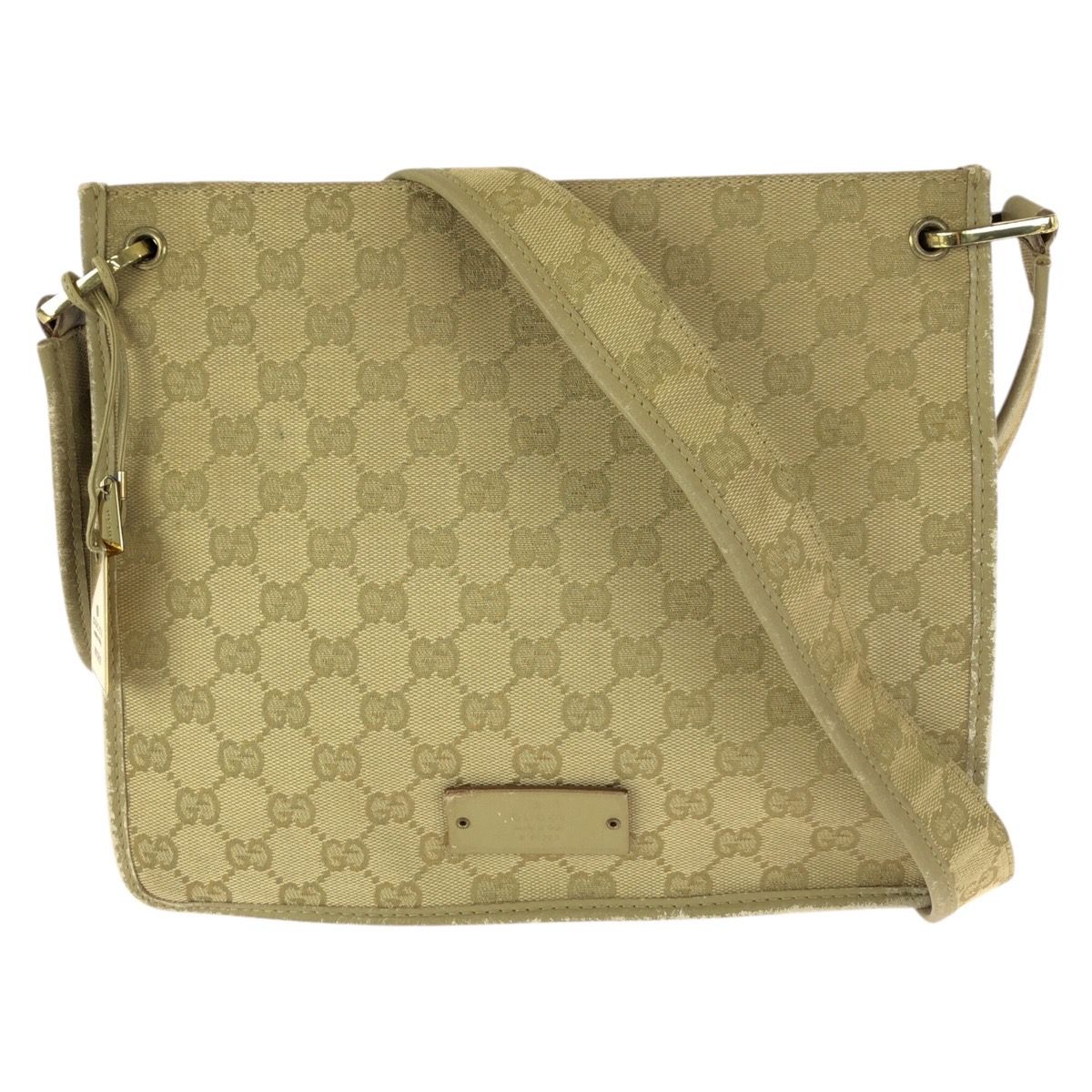 Gucci Beige Gold GG Canvas Leather Shoulder