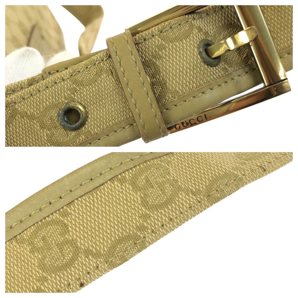 Gucci Beige Gold GG Canvas Leather Shoulder — view 6