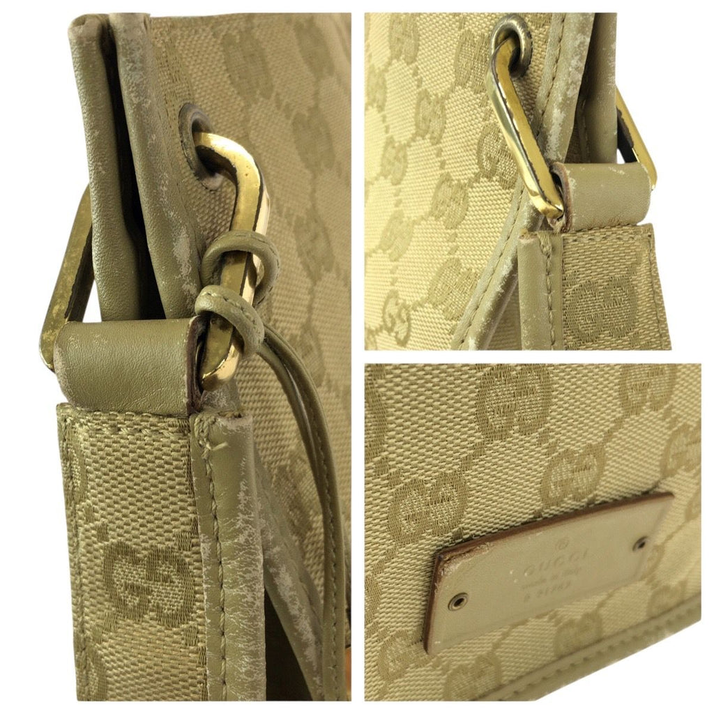 Gucci Beige Gold GG Canvas Leather Shoulder — view 5