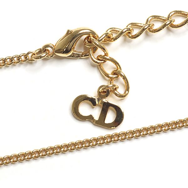 Dior Logo Rhinestone Necklace Gold Color Costume — view 4
