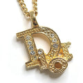Dior Logo Rhinestone Necklace Gold Color Costume