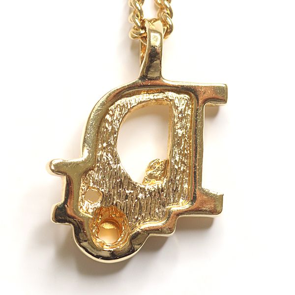 Dior Logo Rhinestone Necklace Gold Color Costume — view 3