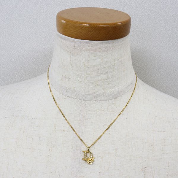 Dior Logo Rhinestone Necklace Gold Color Costume — view 6