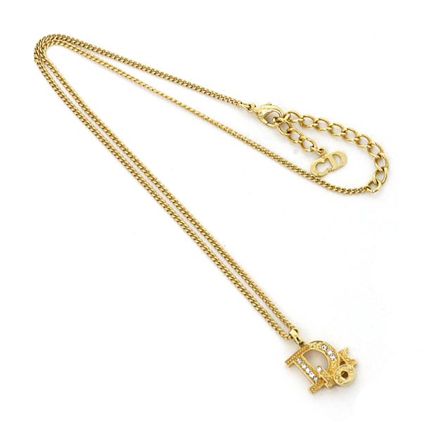 Dior Logo Rhinestone Necklace Gold Color Costume — view 2