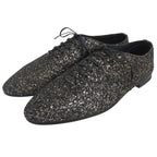 Saint Laurent Paris Glitter Lace Up Leather Shoes Black