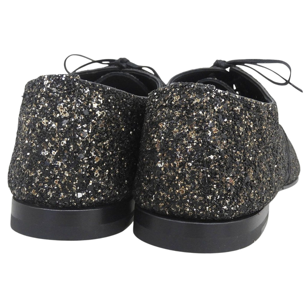 Saint Laurent Paris Glitter Lace Up Leather Shoes Black — view 4