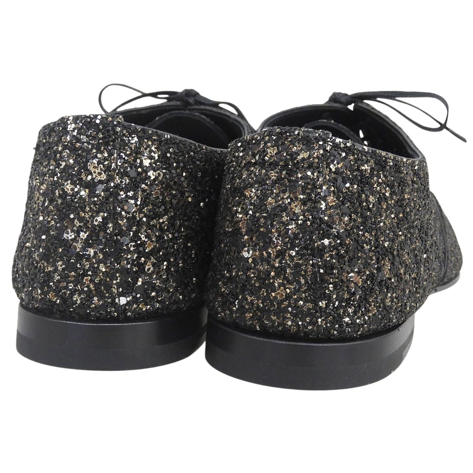 Saint Laurent Paris Glitter Lace Up Leather Shoes Black — view 4