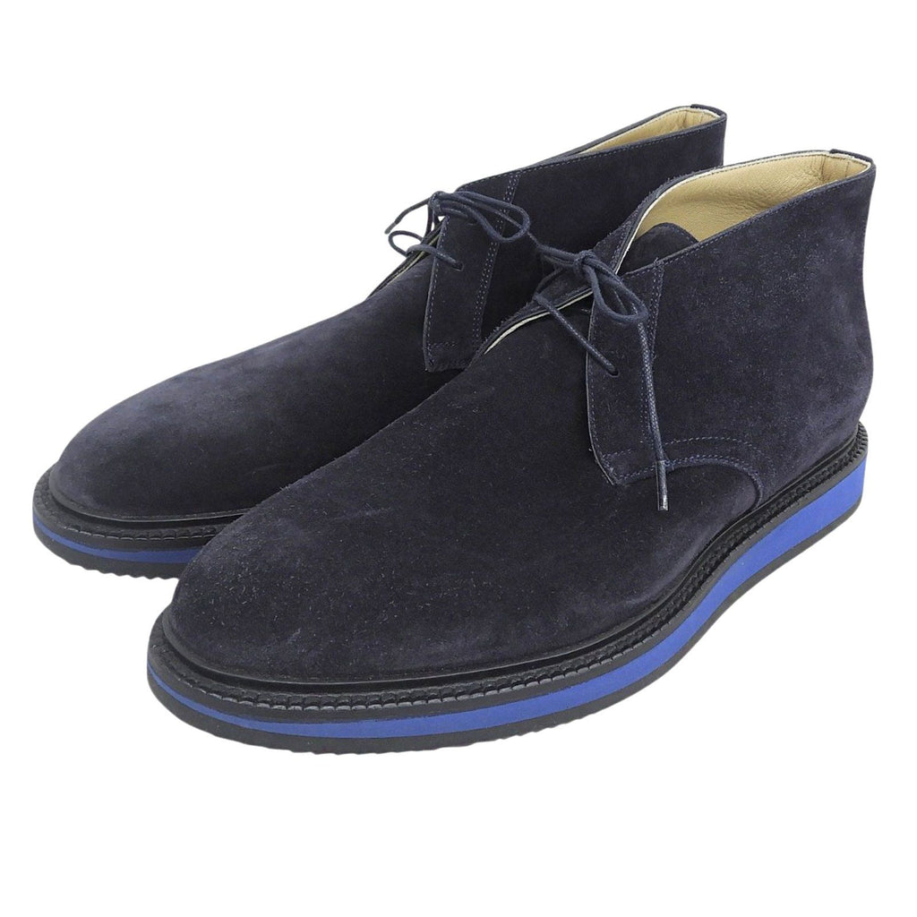 Hermes Plain Toe Lace Up Suede Leather Chukka Boots Navy Blue